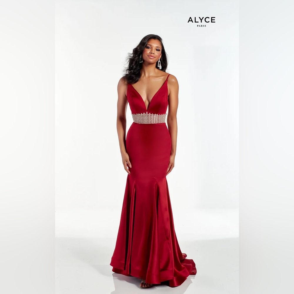 Alyce Paris Red Maxi Dress with Embellished Waist
